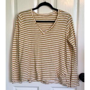 LUSH Gold & White Long Sleeve V-neck T-shirt - Size Small